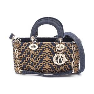 Christian Dior Lady Joy Handbag Denim Navy Blue Brown